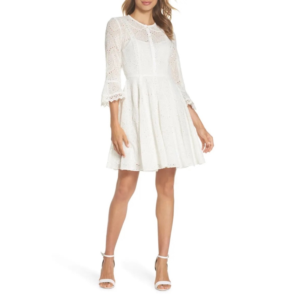 French Connection Derna Drape Eyelet Fluted Dress